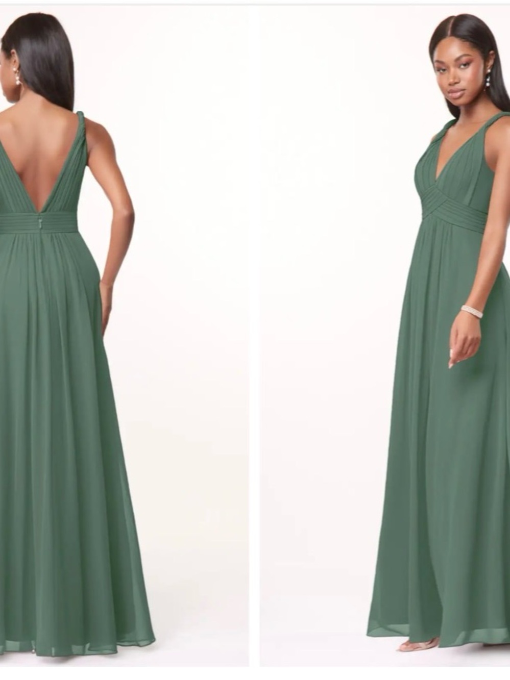 Azazie Sage Green Pleated V-Neck Maxi Dress Maren